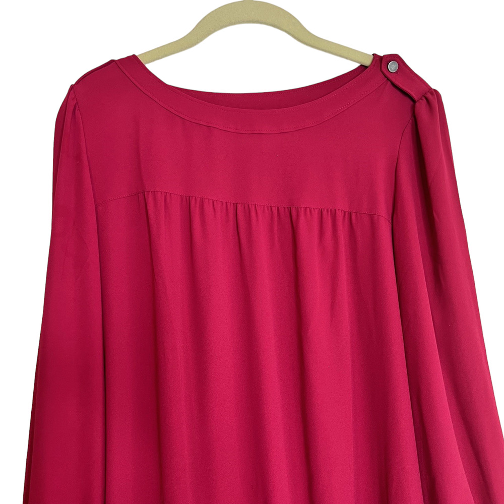 Loft Womens Chiffon Blouse Size Small Red Long Sleeve Pullover Blouson Hem - Picture 2 of 7